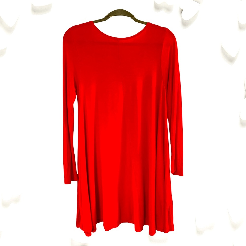 Red long sleeve dress.